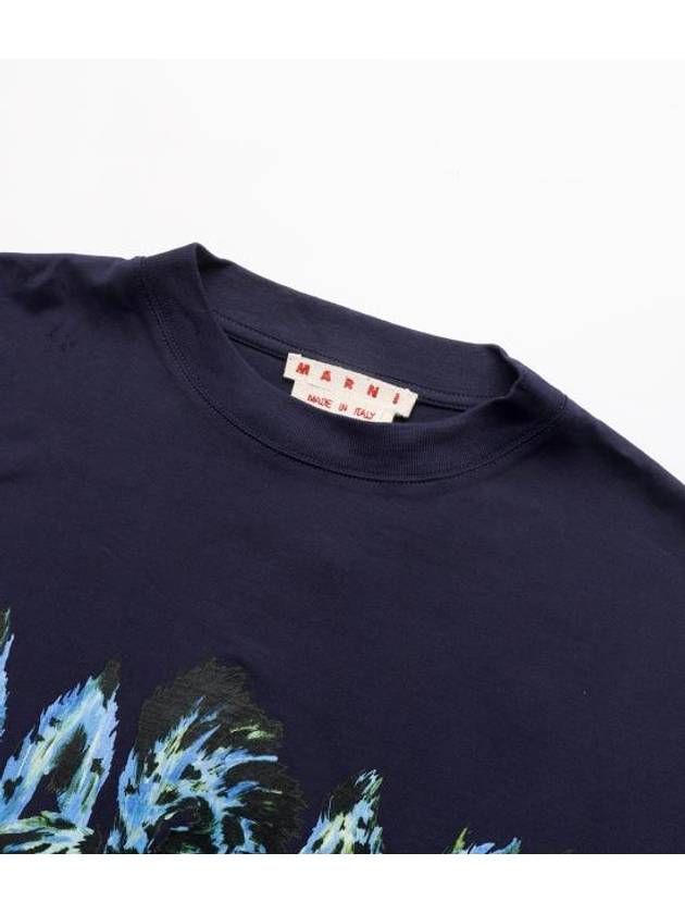 Logo Print Cotton Long Sleeve T-Shirt Navy - MARNI - BALAAN 4