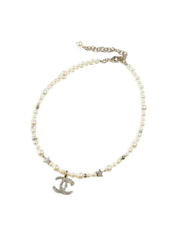 Women s CC Logo Star Crystal Pearl Necklace White - CHANEL - BALAAN 1