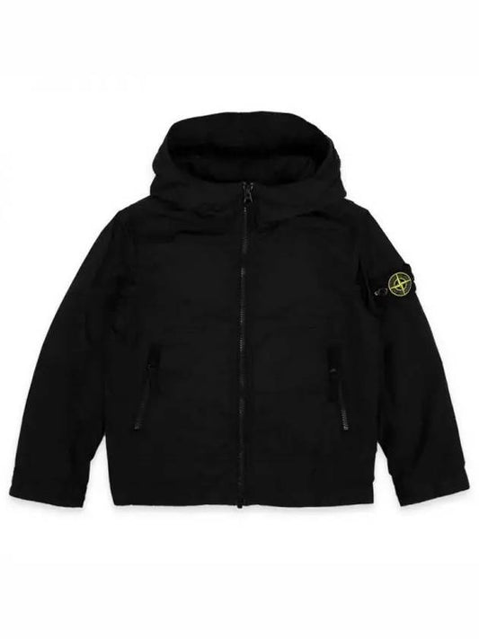 Stone Kids Logo Patch Hooded Jacket Black 801640233 V0029 1055515 - STONE ISLAND - BALAAN 1