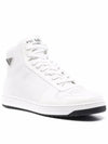 Downtown Triangle Logo Leather High Top Sneakers White - PRADA - BALAAN 3