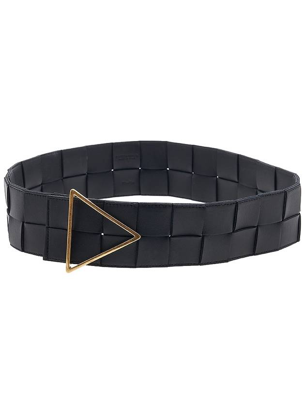 Intrecciato Triangular Buckle Leather Belt Black - BOTTEGA VENETA - BALAAN.