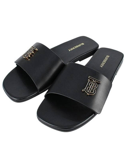 Monogram Motif Leather Slide Slippers Black - BURBERRY - BALAAN 2