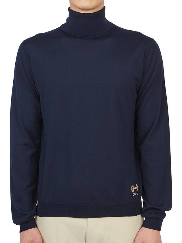 Horsebit Intarsia Wool Turtleneck Navy - GUCCI - BALAAN 2