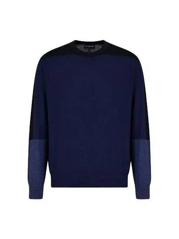 Emporio Armani Color Block Crew Neck Sweater Blue 6R1MXL 1MNLZ - EMPORIO ARMANI - BALAAN 1