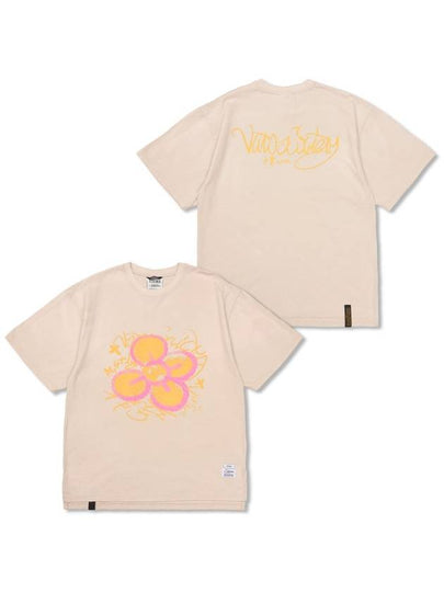 Crayon Flower Vintage Short Sleeve T-Shirt Beige - STIGMA - BALAAN 2