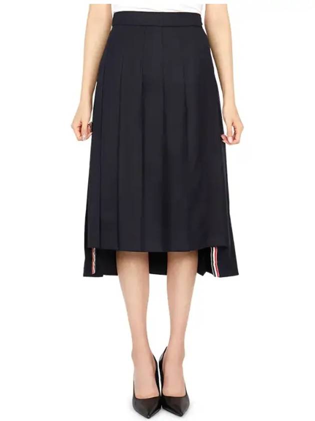 Super 120S Twill Below Knee Pleated Skirt Navy - THOM BROWNE - BALAAN 3