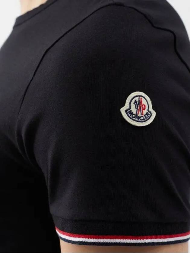 Logo Patch Cotton Short Sleeve Tricolor Brim TShirt Black - MONCLER - BALAAN 3