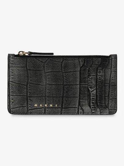 Zipper Leather Card Wallet Black - MARNI - BALAAN 2