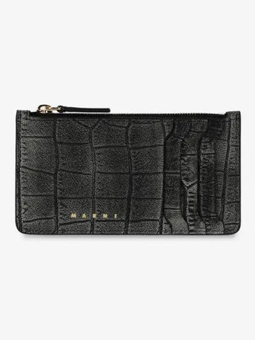 Leather Zipper Card Holder Black PFMO0111U5P803500N99 - MARNI - BALAAN 1