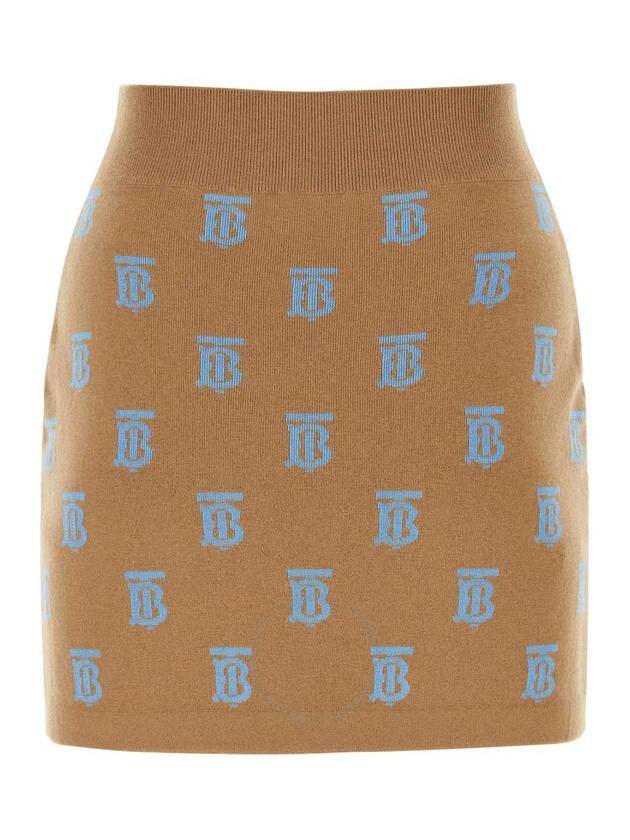 Women's Monogram Jacquard Wool Silk Blend A-Line Skirt Camel - BURBERRY - BALAAN 3