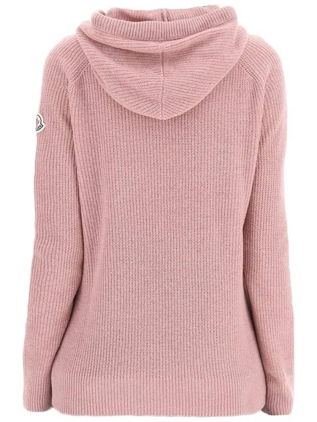 Women's Logo Patch Drawstring Hooded Knit Top Pink - MONCLER - BALAAN 4