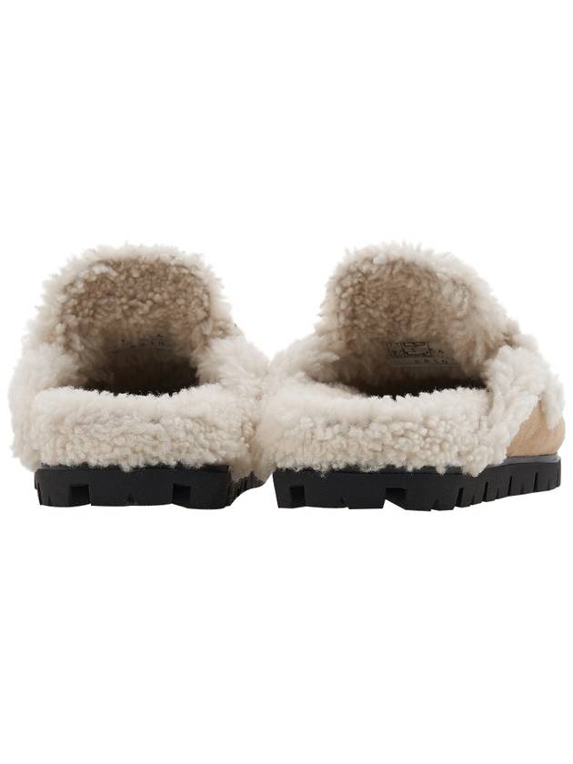 Women's Triangle Logo Shearling Lining Slippers Ecru - PRADA - BALAAN 5