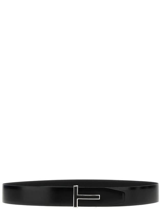 T Buckle Leather Belt Black - TOM FORD - BALAAN 3