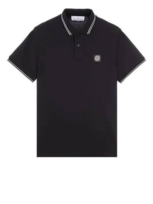 Stretch Cotton Pique Short Sleeve Polo Shirt Black - STONE ISLAND - BALAAN 2