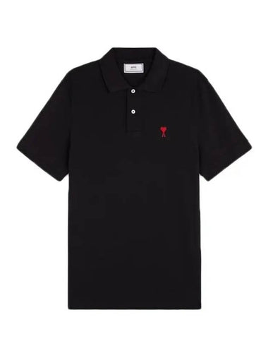 Small Heart Logo Polo Shirt Black - AMI - BALAAN 1