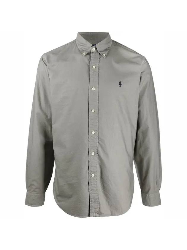 Men s Garment Dyed Oxford Long Sleeve Shirt Perfect Gray - POLO RALPH LAUREN - BALAAN 1