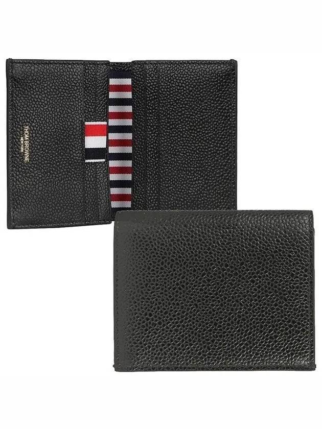 Pebble Grained Leather Double Card Wallet Black - THOM BROWNE - BALAAN 2