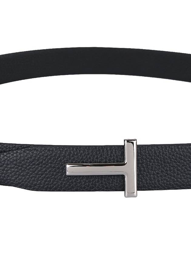 Silver Hardware T Logo Reversible Leather Belt Dark Navy - TOM FORD - BALAAN 8