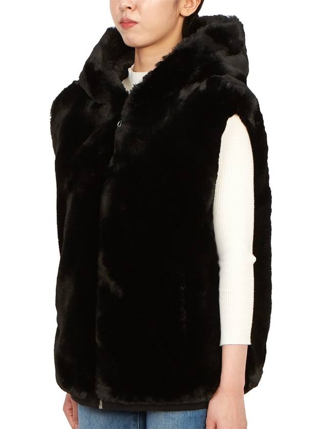 State Bunny Fur Hooded Vest Black - MOOSE KNUCKLES - BALAAN 4