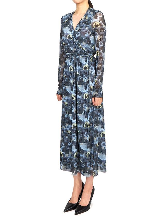 Women's Flower Wrap Long One Piece Blue - GANNI - BALAAN.