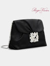 Satin RV Bouquet Strass Buckle Drape Mini Shoulder Bag Black - ROGER VIVIER - BALAAN 3