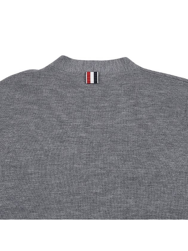 4-Bar Striped Waffle High V-Neck Cardigan Light Grey - THOM BROWNE - BALAAN 9