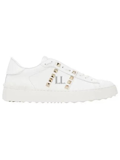 Rockstud Untitled Leather Low Top Sneakers White - VALENTINO - BALAAN 2