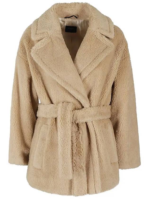 Ramino Belt Virgin Wool Fur Coat Beige - MAX MARA - BALAAN 2