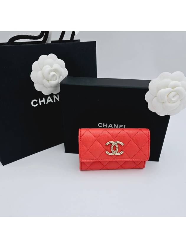 Caviar snap card wallet flap red orange AP3978 - CHANEL - BALAAN 2