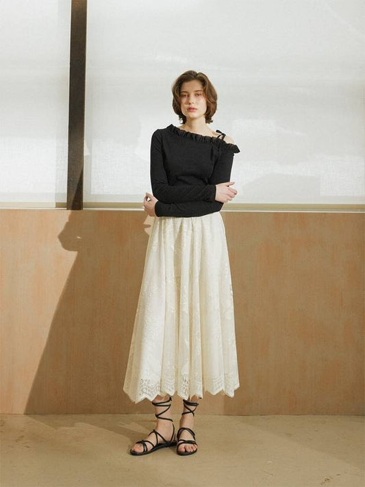 FLOWER LACE FLARE SKIRT_IVORY - OUEL - BALAAN 1