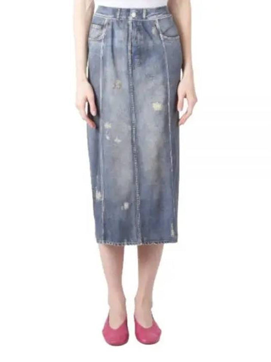 Print Rib Cotton Denim H-Line Skirt Blue - ACNE STUDIOS - BALAAN 2