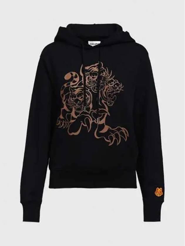 tiger print hooded top black - KENZO - BALAAN.