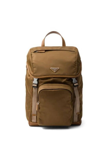 Re-Nylon Leather Backpack Cork Beige - PRADA - BALAAN 1