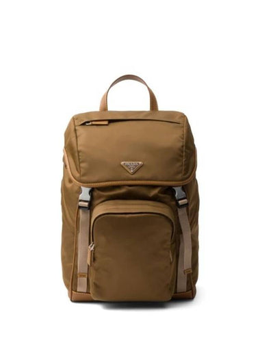 Re-Nylon Leather Backpack Cork Beige - PRADA - BALAAN 1