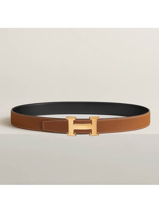 H Gold Buckle Reversible 32mm Leather Belt Noir Gold - HERMES - BALAAN 3