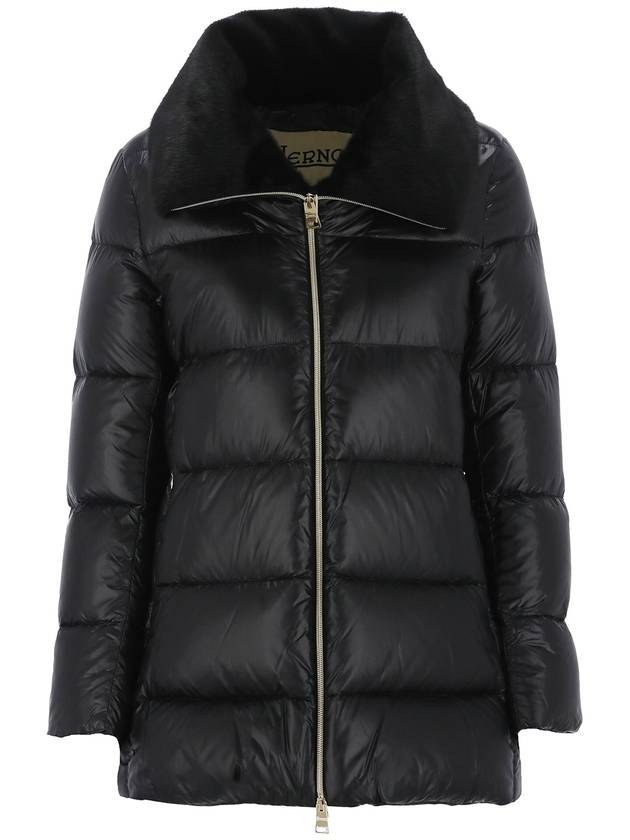 Laminar Ultralight Fake Fur Detail Padded Coat Black - HERNO - BALAAN.