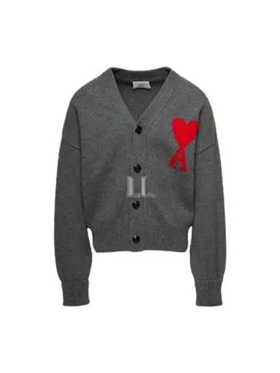 Big Heart Logo Wool Cardigan Grey - AMI - BALAAN 2