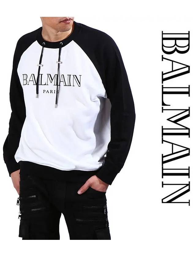 Logo drawstring sweatshirt black white - BALMAIN - BALAAN.