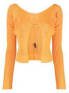 La Maille Pralu Longue Micro Charm Logo Cardigan Light Orange - JACQUEMUS - BALAAN 2