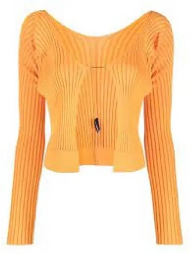 La Maille Pralu Longue Micro Charm Logo Cardigan Light Orange - JACQUEMUS - BALAAN 2