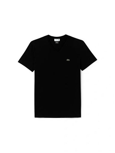 Men's Logo V-Neck Short Sleeve T-shirt Black - LACOSTE - BALAAN 1