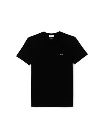 Men's Logo V-Neck Short Sleeve T-shirt Black - LACOSTE - BALAAN 1