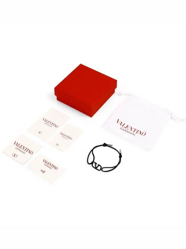 V Logo Signature Leather Bracelet Black - VALENTINO - BALAAN 4