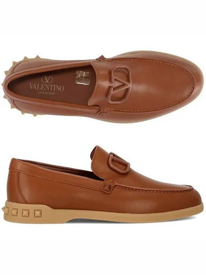 V Logo Leather Loafers Brown - VALENTINO - BALAAN 2