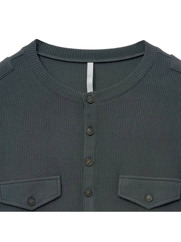 Ribbed henley neck long sleeve t shirt dark gray - NOIRER - BALAAN 4