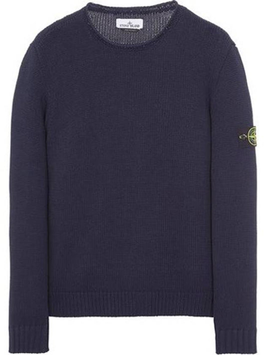 Cotton Badge Crew Neck Knit Top Navy - STONE ISLAND - BALAAN 2