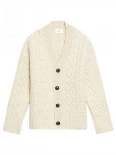 cable V-neck knit cardigan cream - AMI - BALAAN 2