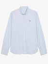 Men's Tricolor Fox Patch Cotton Long Sleeve Shirt Blue - MAISON KITSUNE - BALAAN 2