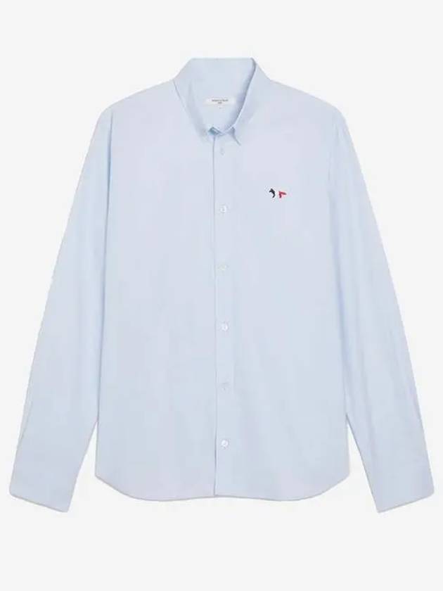 Men's Tricolor Fox Patch Cotton Long Sleeve Shirt Blue - MAISON KITSUNE - BALAAN 2