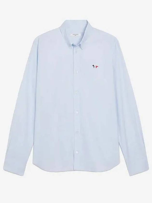 Men's Tricolor Fox Patch Cotton Long Sleeve Shirt Blue - MAISON KITSUNE - BALAAN 2